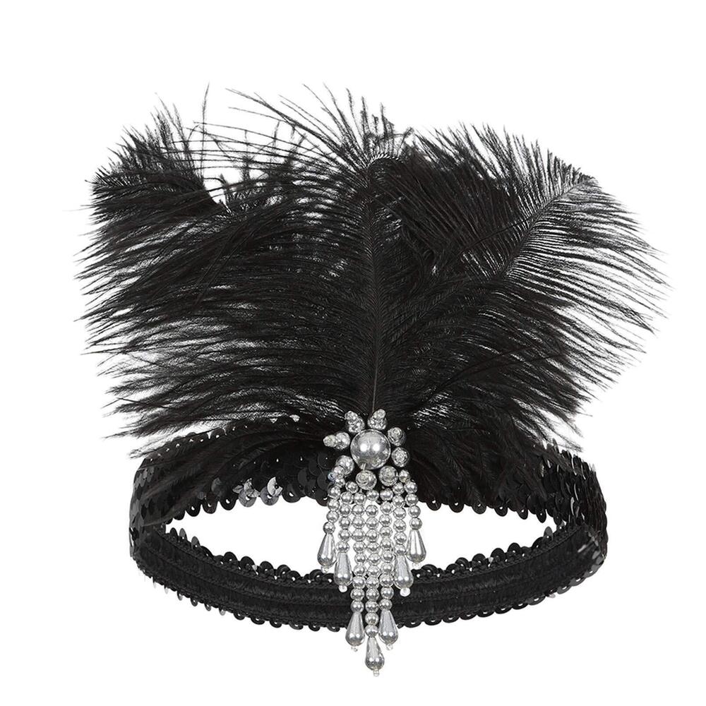 5113 Roaring 20s Great Gatsby Flapper Feather Headband 1920s Art Deco